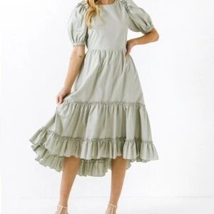 English Factory Womens Ruffle Detail Midi Dress Light Green Size Medium New
